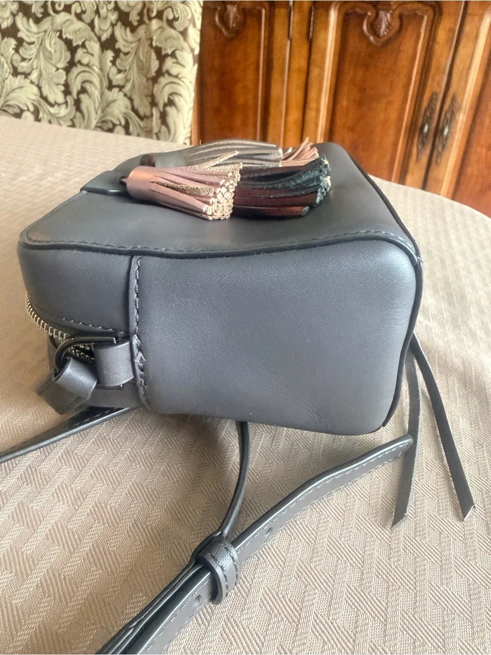 Rebecca Minkoff Gray Leather Crossbody with Tassels, Excellent Condition